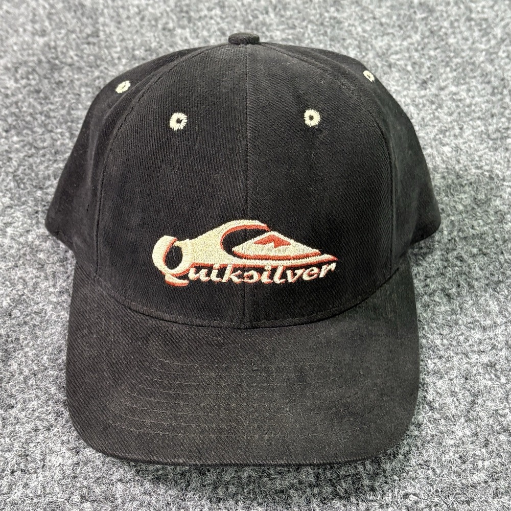 Vintage 1990s Quiksilver SnapBack Hat Men's Black Embroidered Cap Surf Skate USA